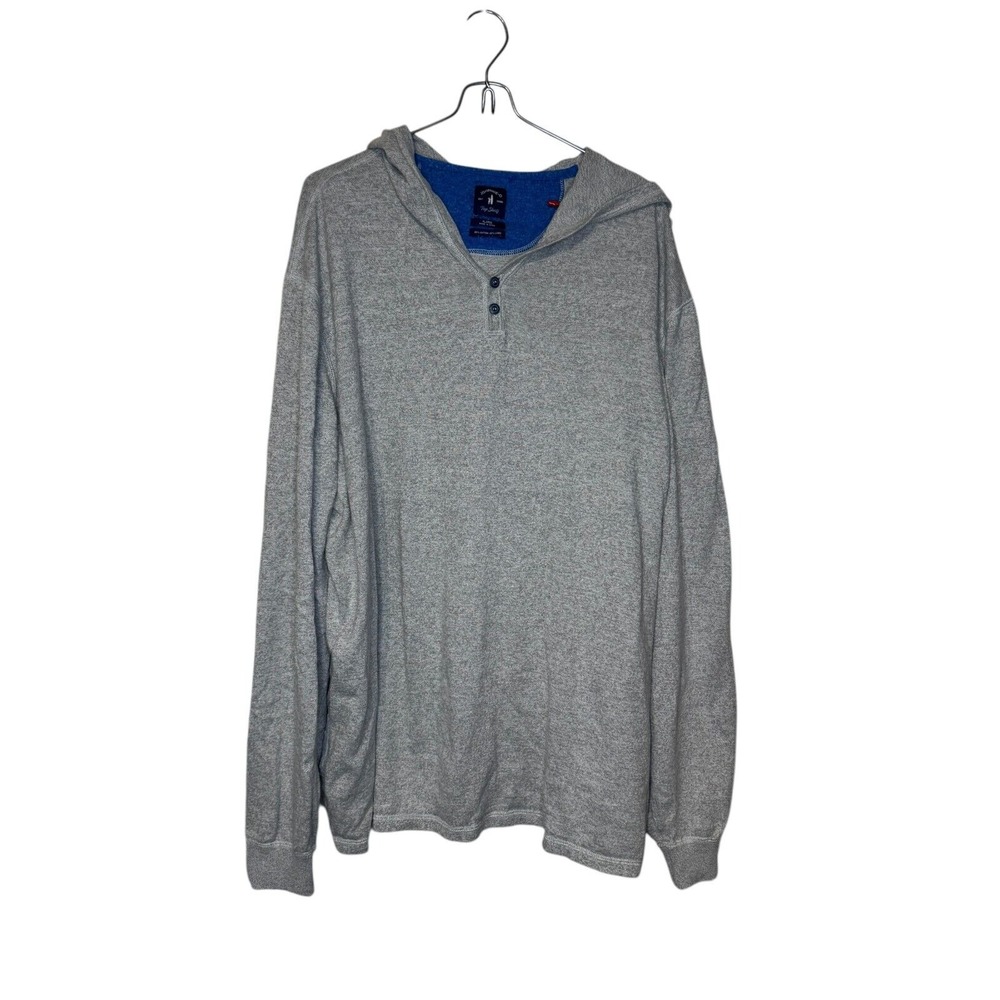 Johnnie O Men Sweatshirt Hooded Long Sleeve Button‎ Linen Blend Pullover Gray XL